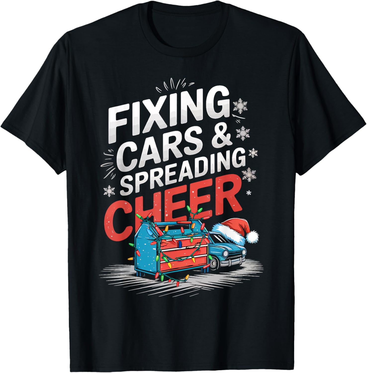 Car Mechanic Fixing Cars & Spreading Cheer Christmas