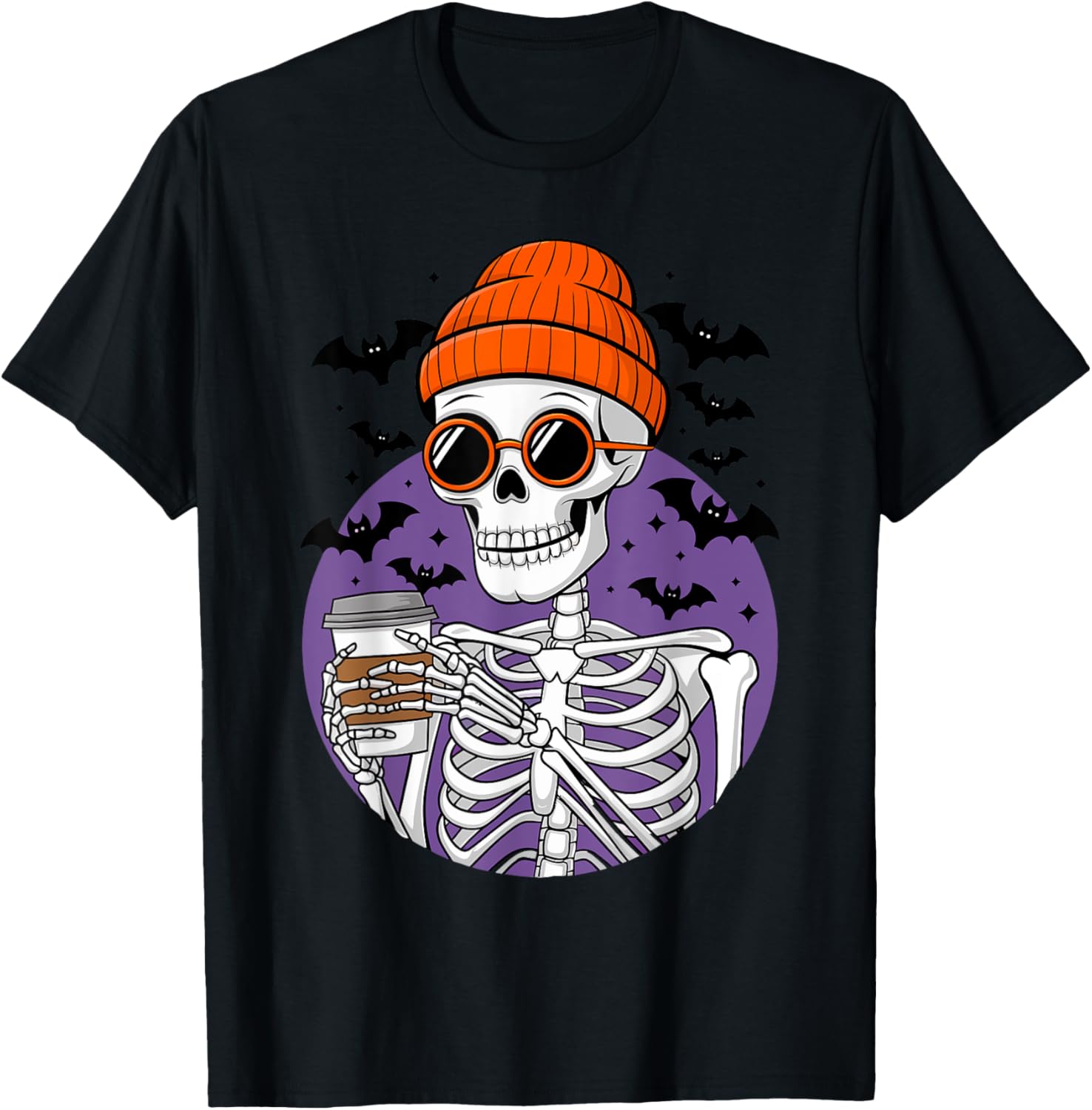 Halloween Skeleton Drinking Latte Coffee