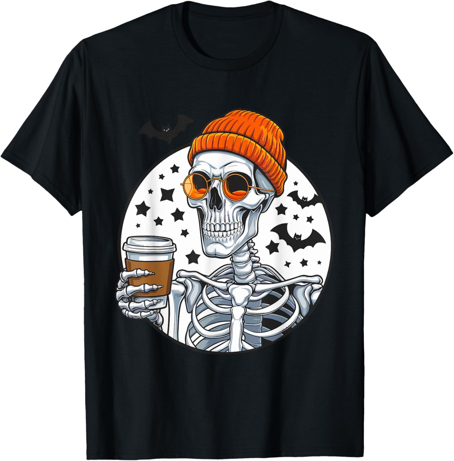 Halloween Skeleton Drinking Latte Coffee